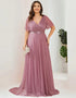 V Neck Chiffon Plus Size Evening Dress For Women